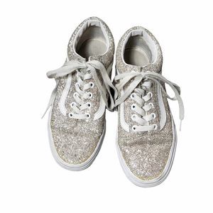 Vans Old Skool Silver Glitter Skate Shoes Sneakers women's size 6.5 AS IS no box